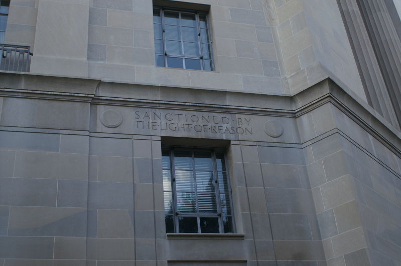 over a window on the Justice Building